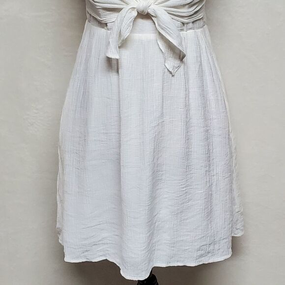 ANTHROPOLOGIE Entro White Bustier Tie Bust Spaghetti Strap Smocked Pocket Dress - Picture 6 of 15